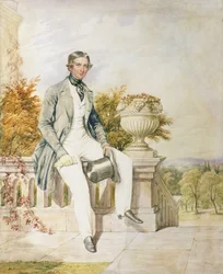 Portræt af en siddende herre på en terrasse, 1843